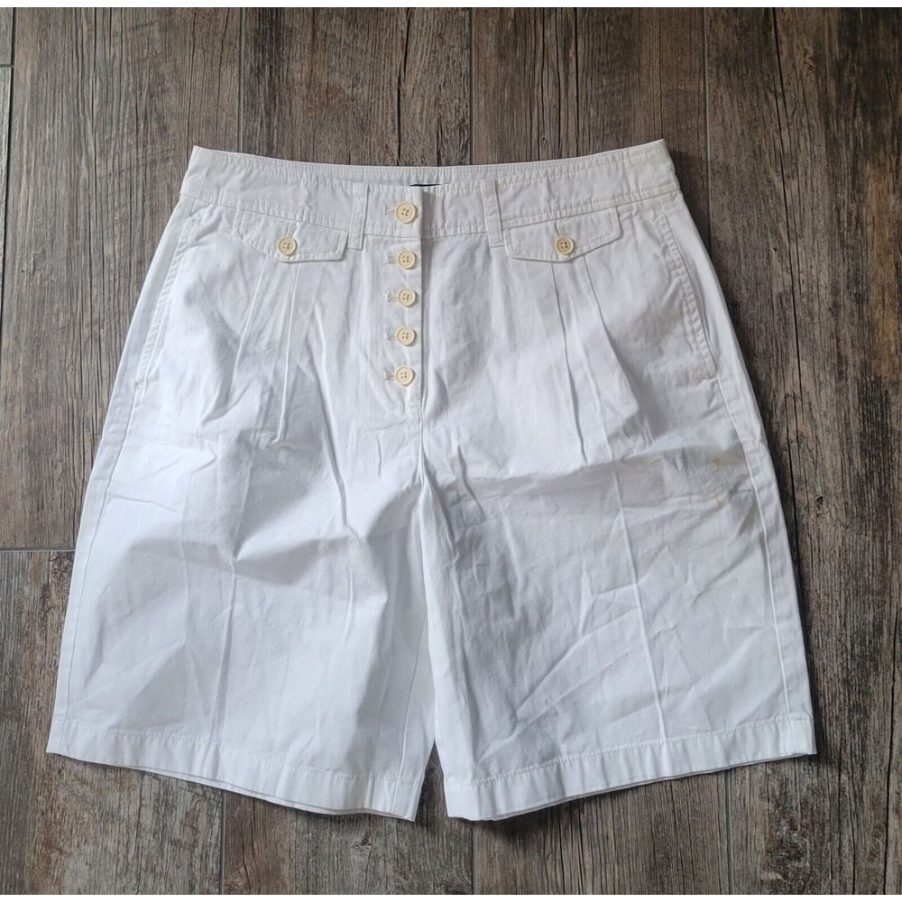 J.Crew Pleated Button-Front Chino Shorts Size 8 White 9" Inseam High Rise Preppy - Picture 6 of 7